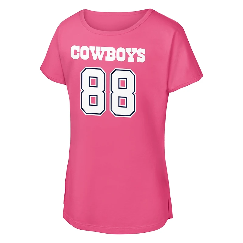 T-shirt rose pour jeunes filles CeeDee Lamb avec nom et numéro de joueur des Cowboys Dallas