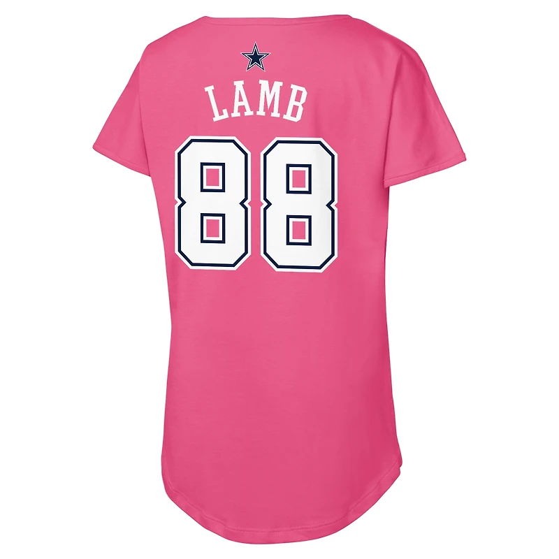T-shirt rose pour jeunes filles CeeDee Lamb avec nom et numéro de joueur des Cowboys Dallas