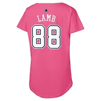 T-shirt rose pour jeunes filles CeeDee Lamb avec nom et numéro de joueur des Cowboys Dallas