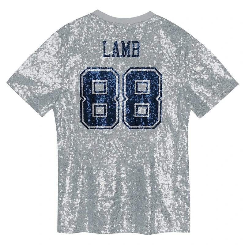 Maillot de mode à paillettes argentées CeeDee Lamb Dallas Cowboys pour filles et jeunes, col en V