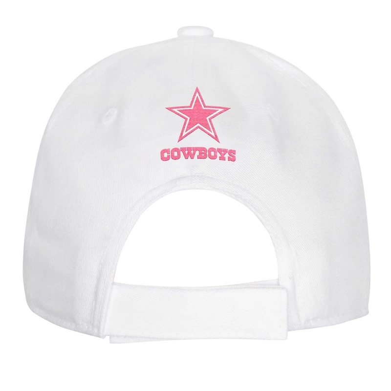 Casquette ajustable structurée entièrement blanche pour jeunes filles des Cowboys de Dallas