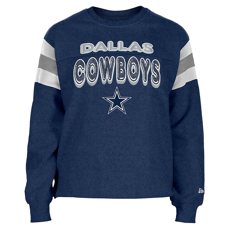 Sweat-shirt à paillettes blocs de couleurs bleu marine Dallas Cowboys New Era pour filles