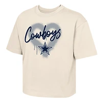 Girls Youth Outerstuff Cream Dallas Cowboys Boxy Spray Heart Puff Print T-Shirt