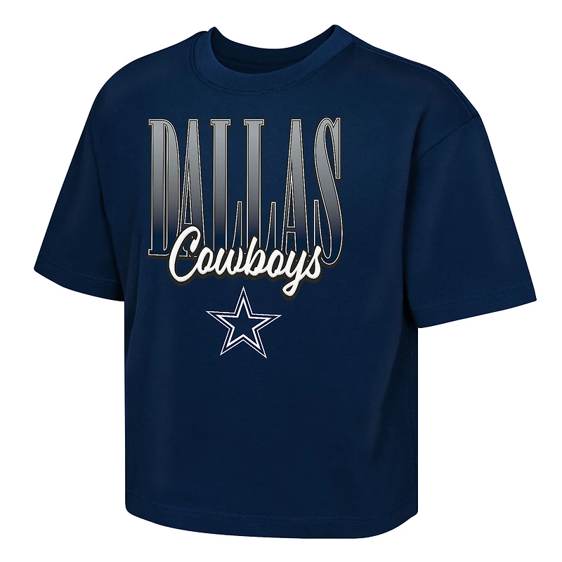 T-shirt bleu marine pour jeunes filles Outerstuff des Cowboys de Dallas Big City Boxy