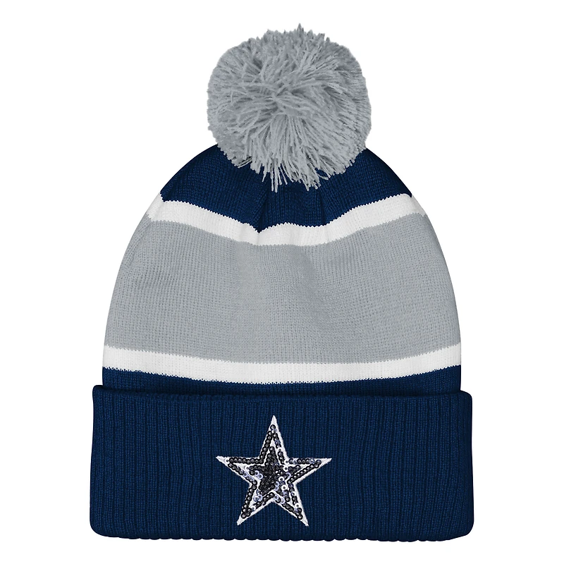 Bonnet tricoté à revers et pompon pour filles Outerstuff Navy Dallas Cowboys Let's Play