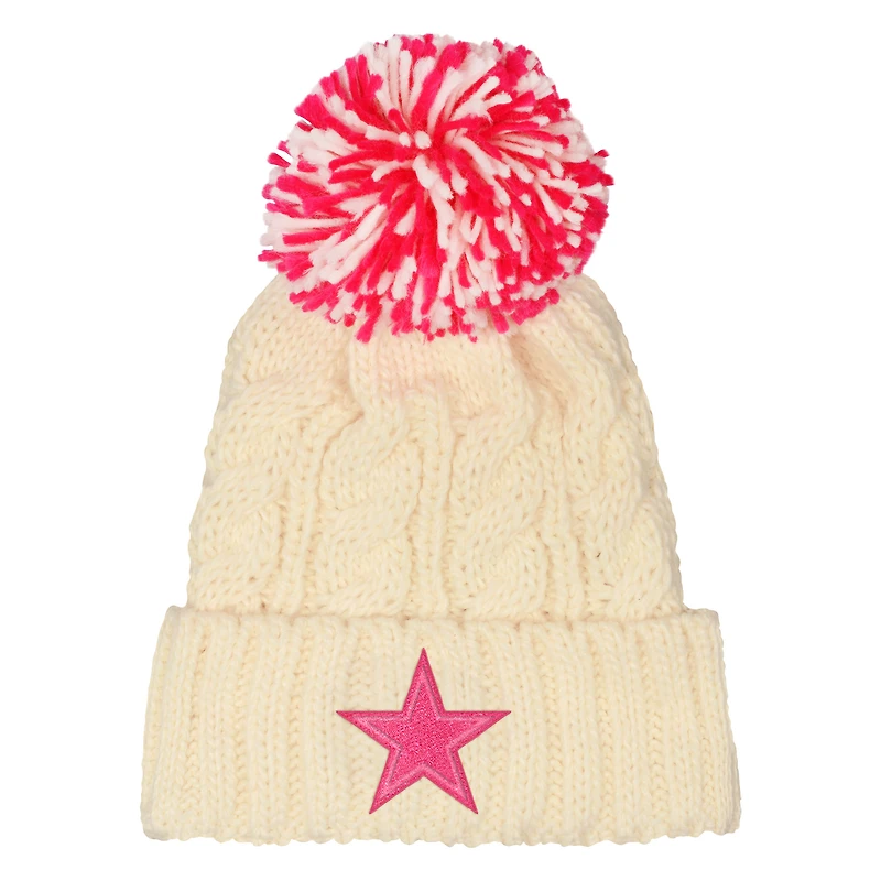Girls Youth Outerstuff White Dallas Cowboys Cable Cuffed Knit Hat with Pom