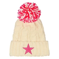 Girls Youth Outerstuff White Dallas Cowboys Cable Cuffed Knit Hat with Pom