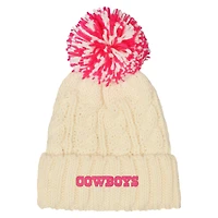 Girls Youth Outerstuff White Dallas Cowboys Cable Cuffed Knit Hat with Pom