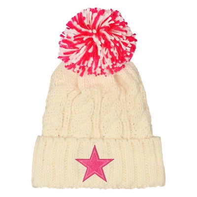 Girls Youth Outerstuff White Dallas Cowboys Cable Cuffed Knit Hat with Pom