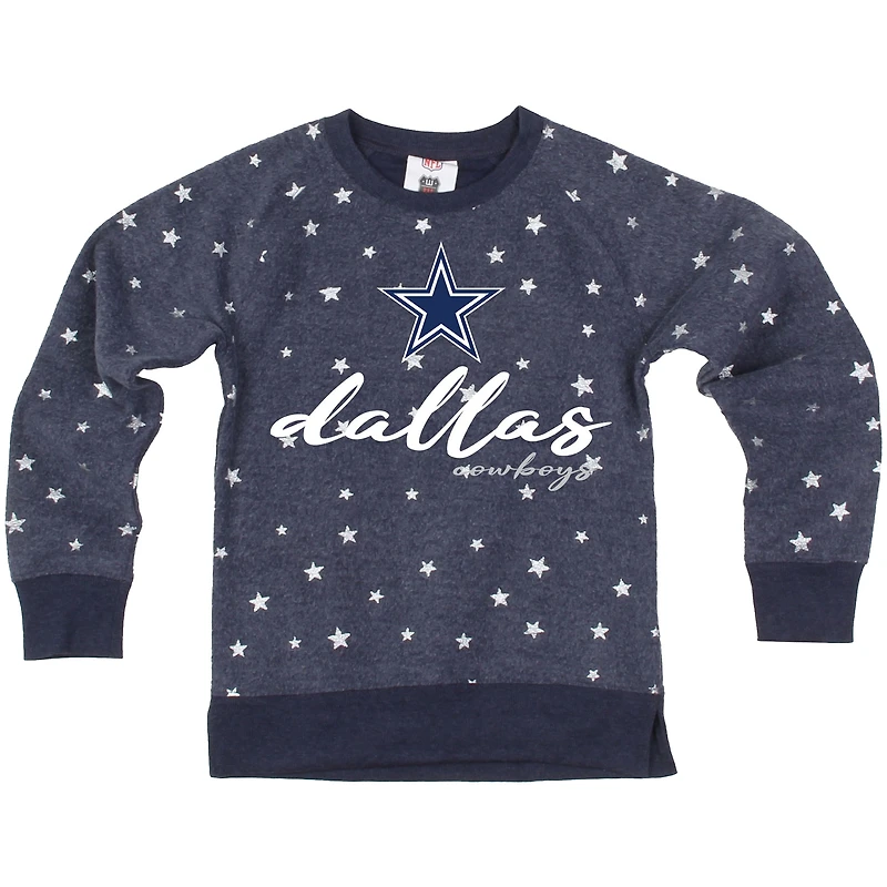 Girls Youth Wes & Willy  Navy Dallas Cowboys Shimmer Star Reverse Fleece Pullover Sweatshirt