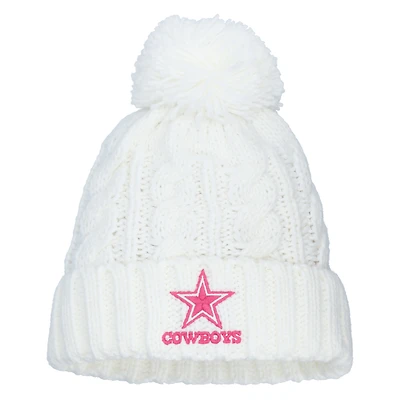 Bonnet en tricot torsadé blanc pour jeunes filles des Cowboys de Dallas avec pompon