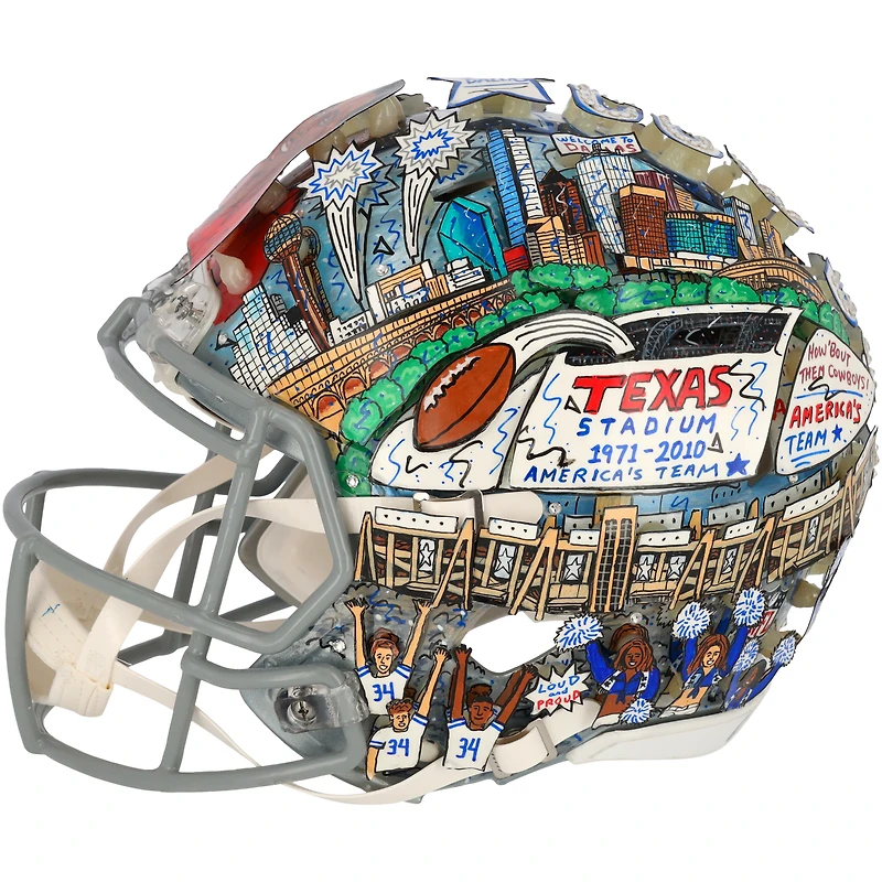 Casque authentique dédicacé Riddell Speed ​​des Cowboys de Dallas par Herschel Walker - Illustration de Charles Fazzino - XP14012994