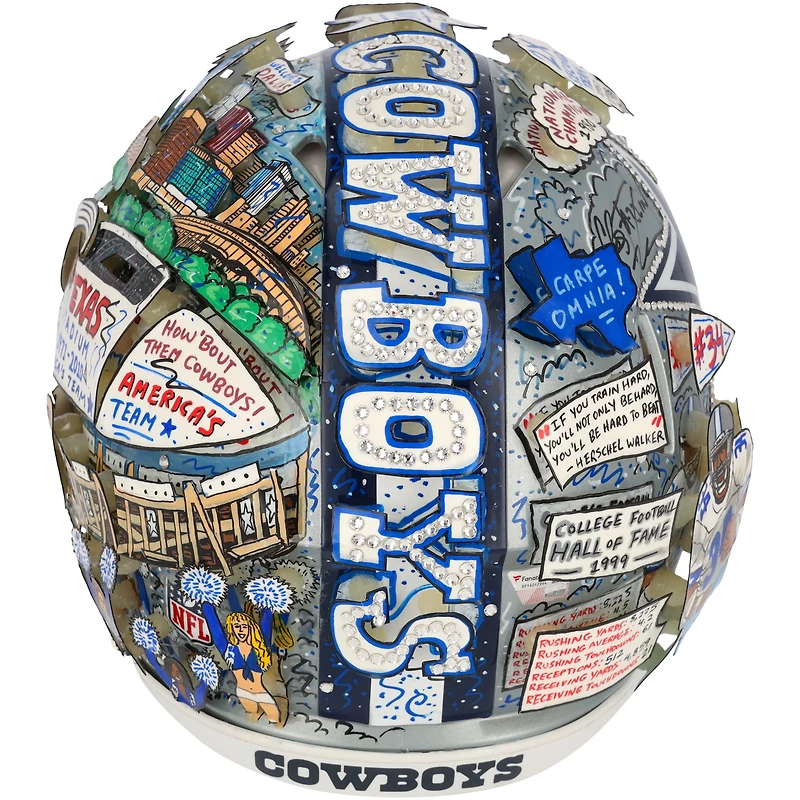 Casque authentique dédicacé Riddell Speed ​​des Cowboys de Dallas par Herschel Walker - Illustration de Charles Fazzino - XP14012994