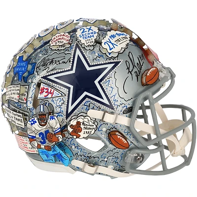 Casque authentique dédicacé Riddell Speed ​​des Cowboys de Dallas par Herschel Walker - Illustration de Charles Fazzino - XP14012994