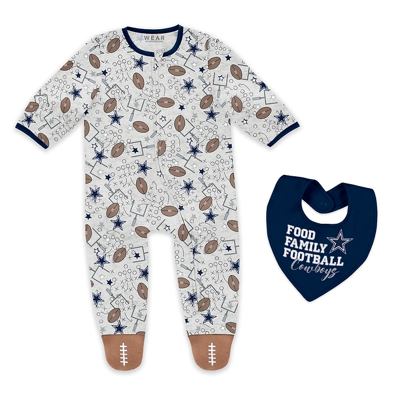 Infant & Newborn WEAR by Erin Andrews Dallas Cowboys Sleep and Play Full-Zip Sleeper Bib Set