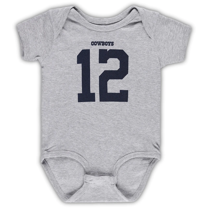 Body pour bébé Mitchell & Ness Roger Staubach gris chiné Dallas Cowboys Mainliner Nom et numéro du joueur retraité