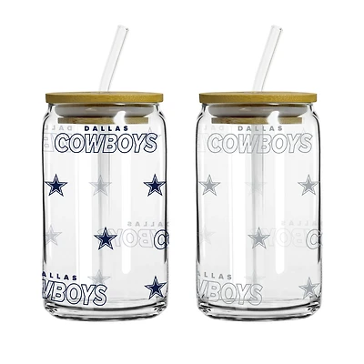Logo Brands Dallas Cowboys 16oz. Step And Repeat Glass Can with Lid & Straw 2-Pack