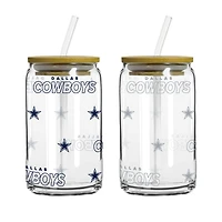 Canette en verre Logo Brands Dallas Cowboys 473 ml avec couvercle et paille, lot de 2