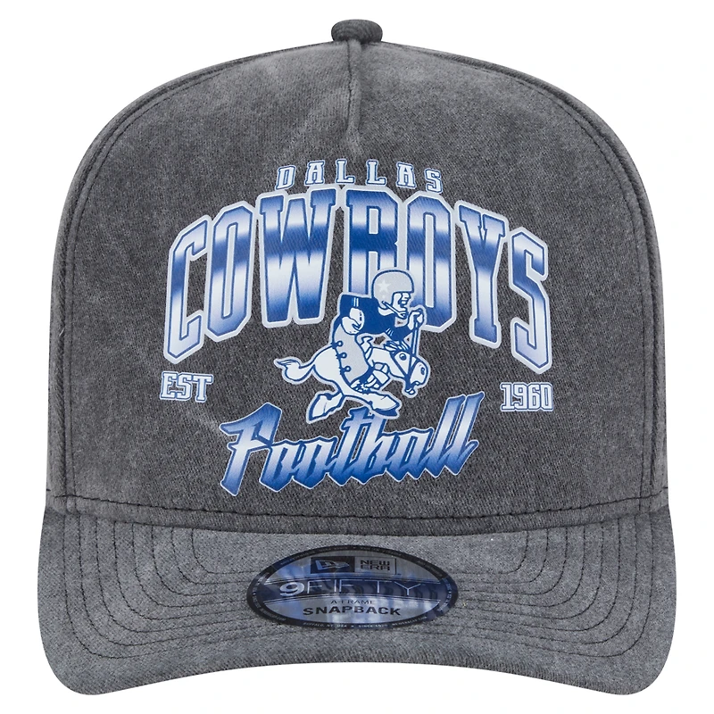 Men's New Era  Black Dallas Cowboys Throwback Washed A-Frame 9FIFTY Snapback Hat