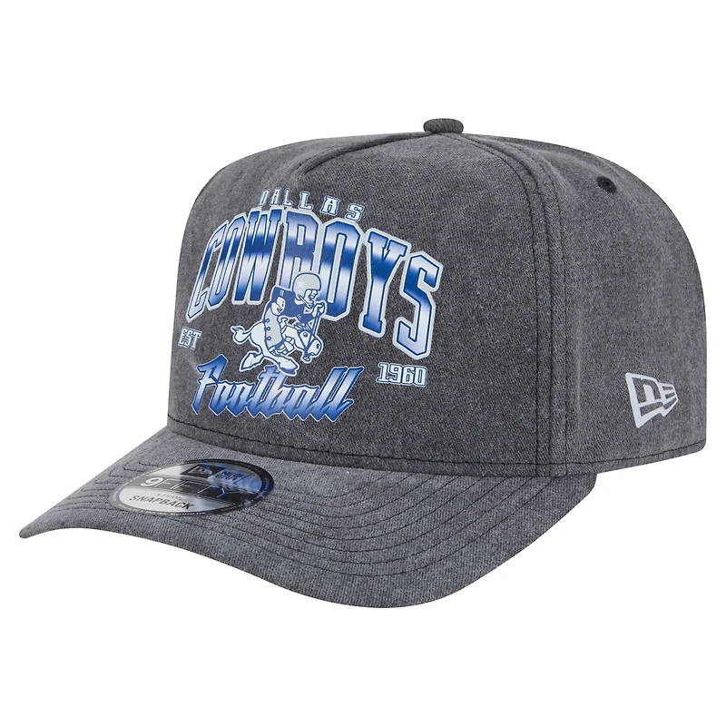 Men's New Era  Black Dallas Cowboys Throwback Washed A-Frame 9FIFTY Snapback Hat