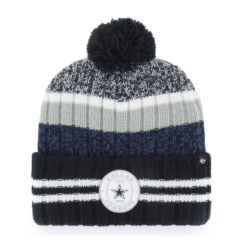 Bonnet tricoté à revers et pompon bleu marine Dallas Cowboys '47 pour homme