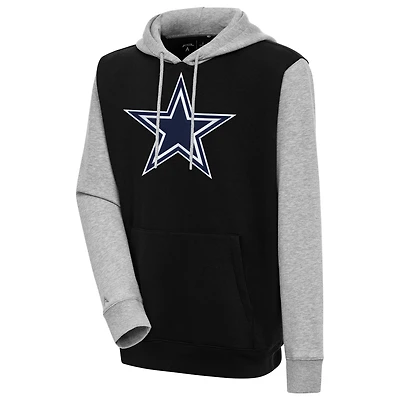 Men's Antigua  Black/Heather Gray Dallas Cowboys Victory Colorblock Pullover Hoodie
