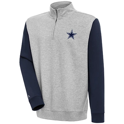 Men's Antigua  Heather Gray/Navy Dallas Cowboys Victory Colorblock Quarter-Zip Pullover Top