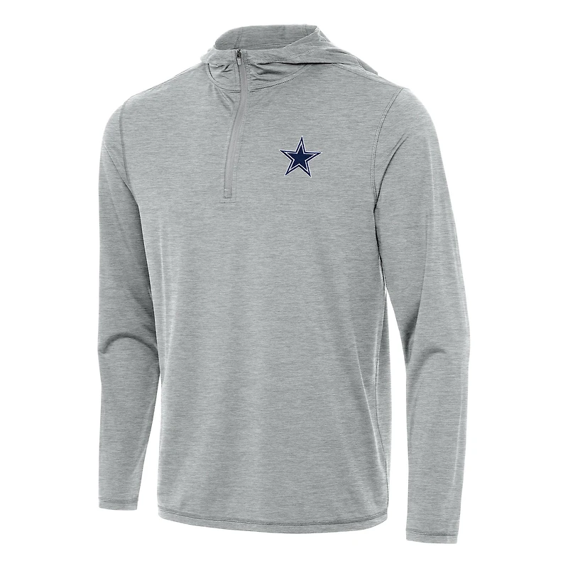 Men's Antigua Heather Gray Dallas Cowboys  Tidy Quarter-Zip Pullover Hoodie