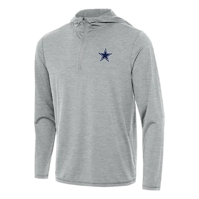 Men's Antigua Heather Gray Dallas Cowboys  Tidy Quarter-Zip Pullover Hoodie