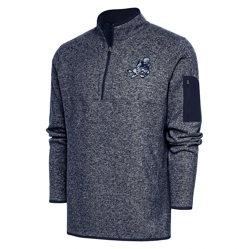 Men's Antigua Heather Navy Dallas Cowboys Throwback Logo Fortune Quarter-Zip Pullover Jacket