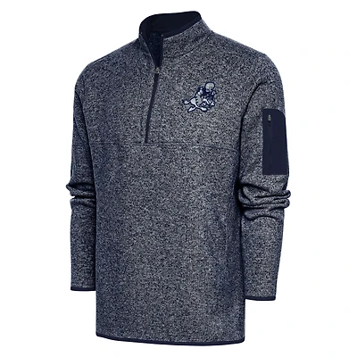 Men's Antigua Heather Navy Dallas Cowboys Throwback Logo Fortune Quarter-Zip Pullover Jacket