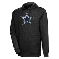 Men's Antigua Heathered Black Dallas Cowboys Action Chenille Pullover Hoodie