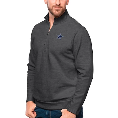 Men's Antigua Heathered Charcoal Dallas Cowboys Gambit Quarter-Zip Pullover Top