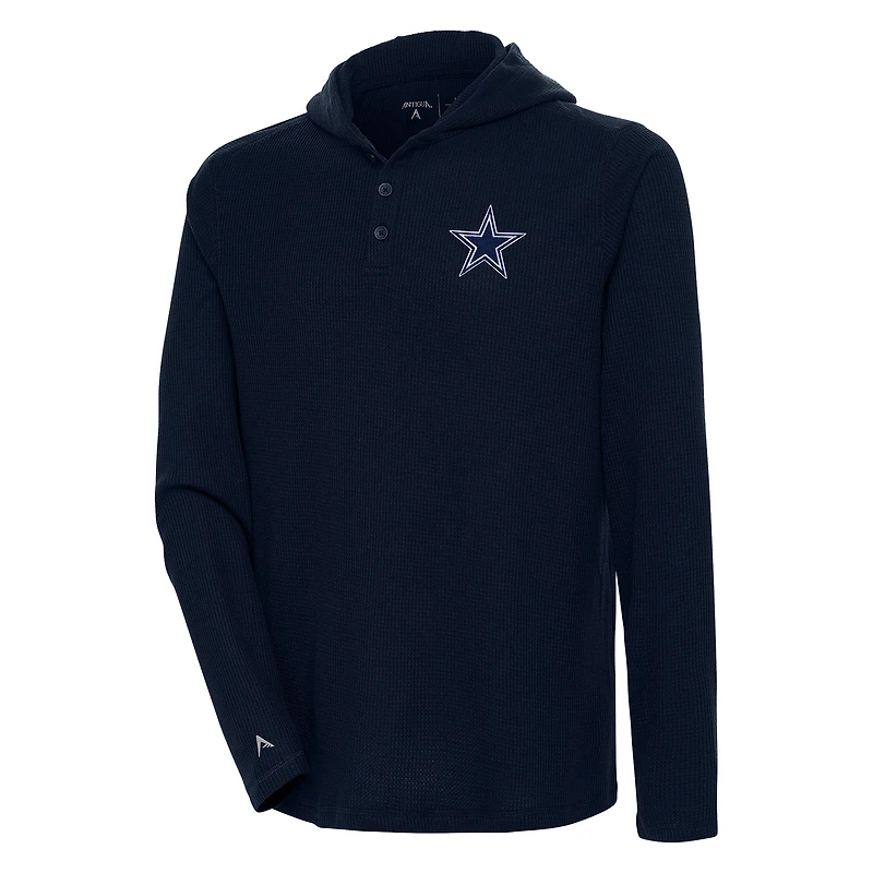 Men's Antigua  Navy Dallas Cowboys Strong Hold Long Sleeve Henley Hoodie T-Shirt