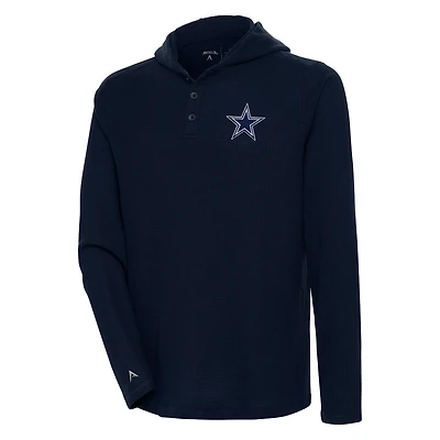 Men's Antigua  Navy Dallas Cowboys Strong Hold Long Sleeve Henley Hoodie T-Shirt