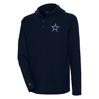 Men's Antigua  Navy Dallas Cowboys Strong Hold Long Sleeve Henley Hoodie T-Shirt
