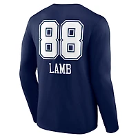 Men's CeeDee Lamb Navy Dallas Cowboys Team Wordmark Name & Number Long Sleeve T-Shirt