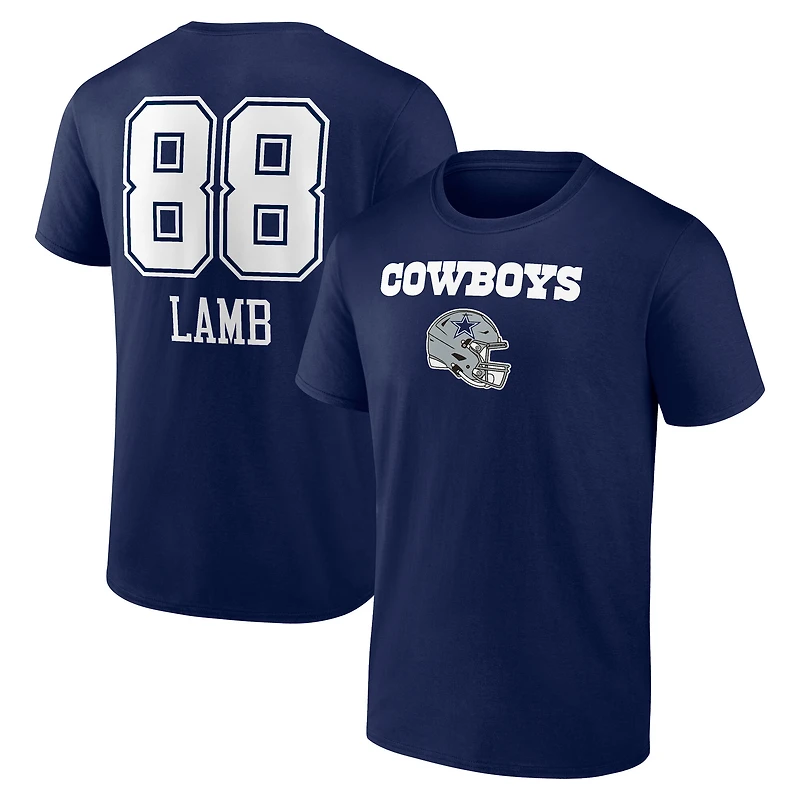Men's CeeDee Lamb Navy Dallas Cowboys Team Wordmark Name & Number T-Shirt