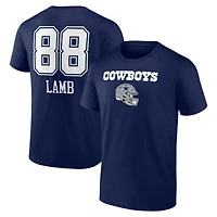T-shirt bleu marine CeeDee Lamb pour homme avec nom et numéro de l'équipe des Cowboys Dallas