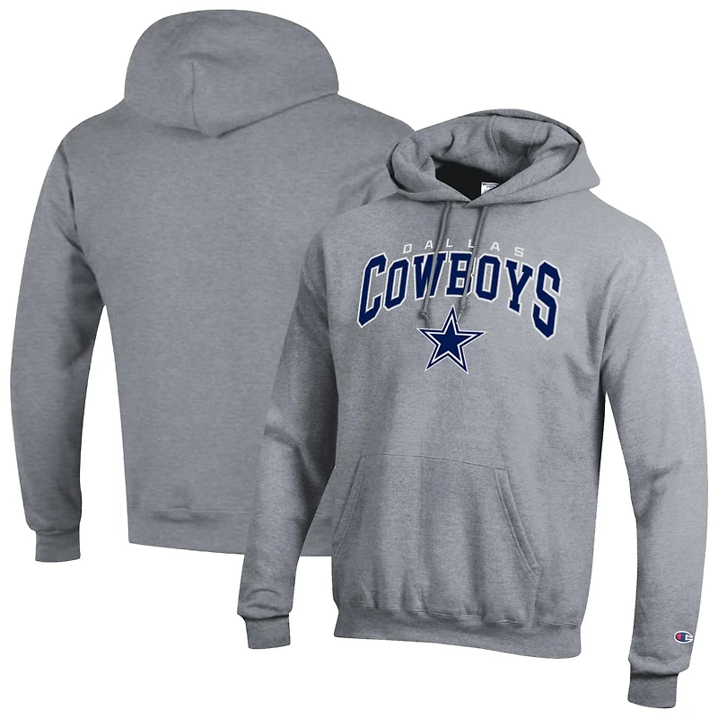 Men's Champion Gray Dallas Cowboys Powerblend Arch over Logo Hoodie