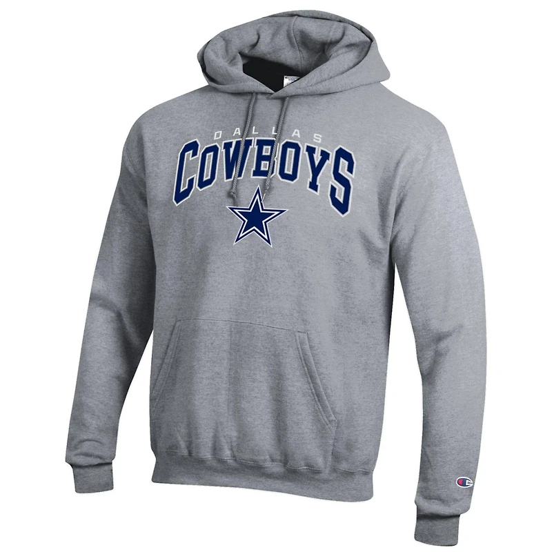 Men's Champion Gray Dallas Cowboys Powerblend Arch over Logo Hoodie