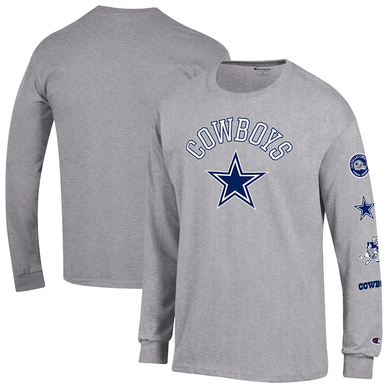 Men's Champion Heather Gray Dallas Cowboys Seal Long Sleeve T-Shirt