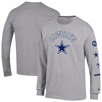 Men's Champion  Heather Gray Dallas Cowboys Seal Long Sleeve T-Shirt