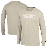 Men's Champion  Heather Oatmeal Dallas Cowboys White Ink Jersey Long Sleeve T-Shirt