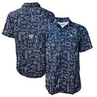 DCM COW NAVY HOMMES SUPER SLACK TIDE FAN PRINT SS BOUTONS SHRMENSSB