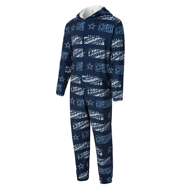 Combinaison de sport bleu marine Dallas Cowboys Shuffle pour homme, en micropolaire à imprimé intégral et fermeture éclair intégrale
