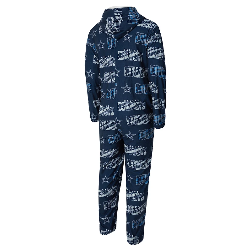Men's Concepts Sport Navy Dallas Cowboys Shuffle All-Over-Print Microfleece Full-Zip Union Suit