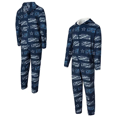 Combinaison de sport bleu marine Dallas Cowboys Shuffle pour homme, en micropolaire à imprimé intégral et fermeture éclair intégrale