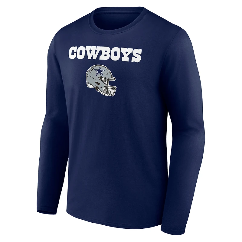 Men's Dak Prescott Navy Dallas Cowboys Team Wordmark Name & Number Long Sleeve T-Shirt