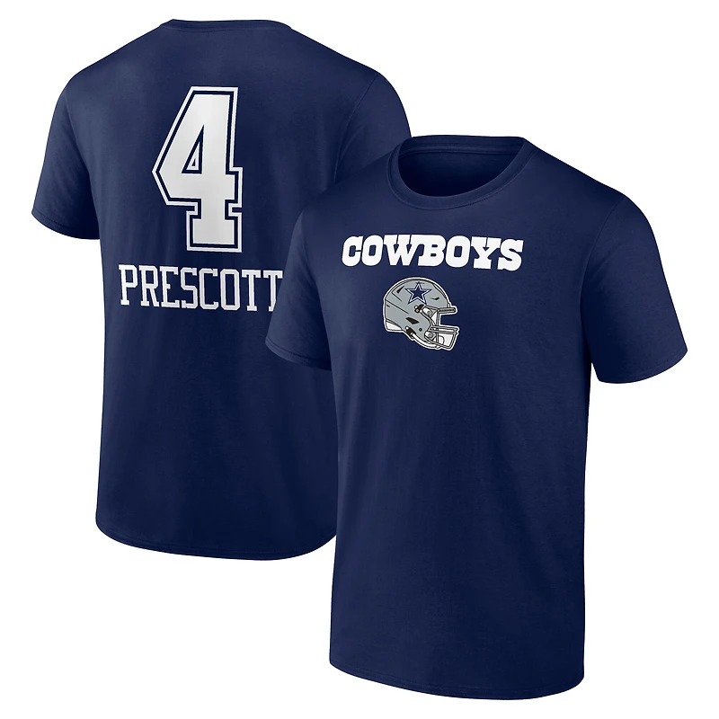 Men's Dak Prescott Navy Dallas Cowboys Team Wordmark Name & Number T-Shirt